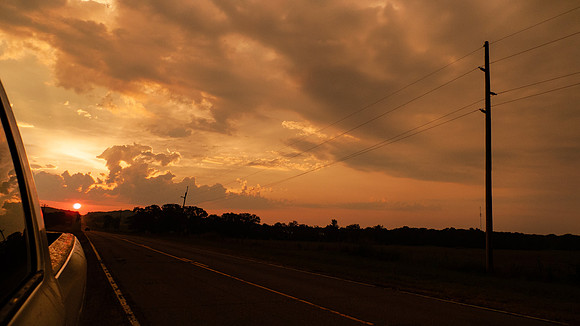 Don't Look Back, sunrise behind the truck