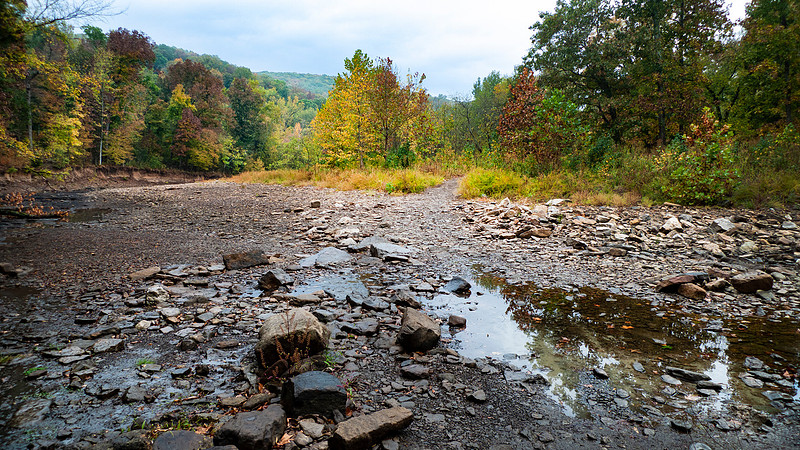 Devils Den State Park, Arkansas, mountain scenic with autumn lea