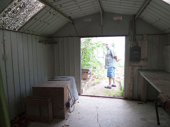 Paved floor of more shed off the back. greenhouse is behind.