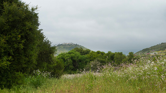 Santa Barbara, California vista of a large home on a distant hil