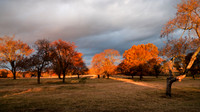 Sunrise in autumn with a dark sky