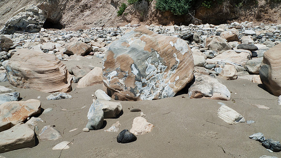 Colorful weather rocks at Arroyo Burrow Beach, Santa Barbara, Ca